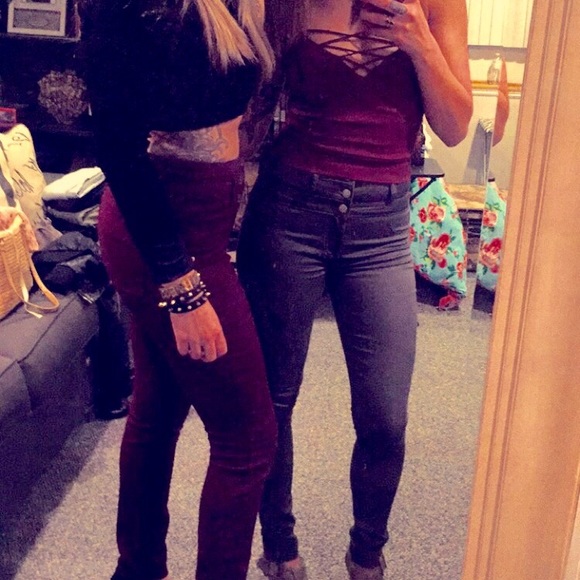 Wine Colored Crop Top // Traded - Picture 5 of 5